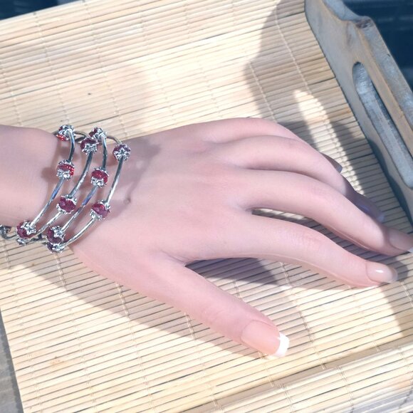 Handcrafted Crystal Wrap Bracelet With Red Faceted Beads - Picture 7 of 7